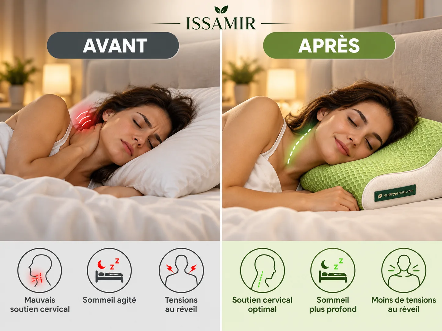 Avant après Oreiller Cozy Sleep 3D ISSAMIR