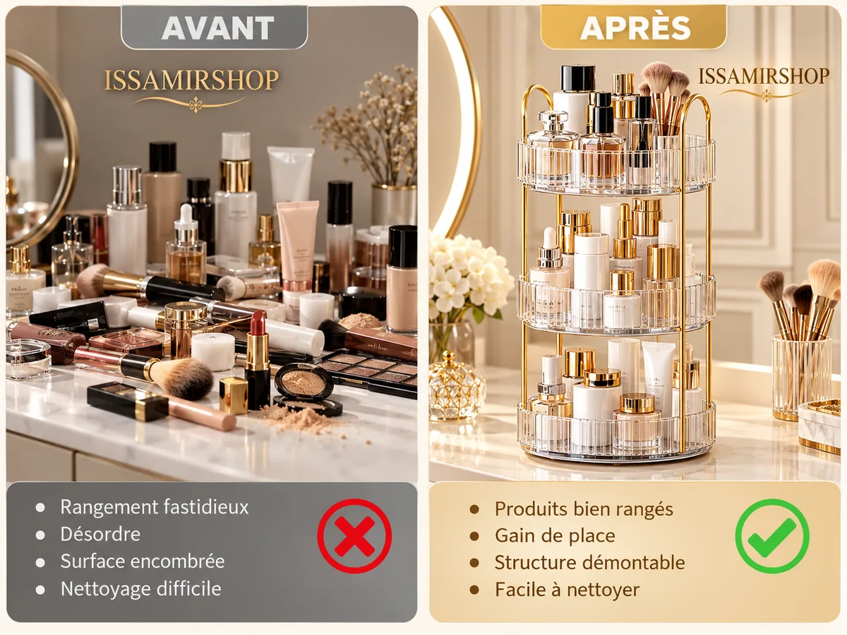Avant après Organisateur beauté 360° ISSAMIR